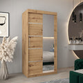 Wooden wardrobe with mirror in a bedroom setting