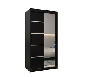 Black wardrobe with mirror on a white background