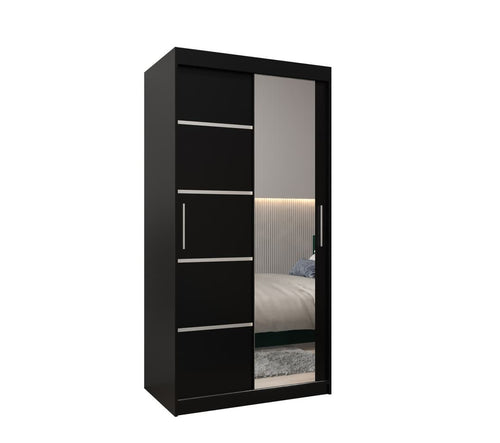 Black wardrobe with mirror on a white background
