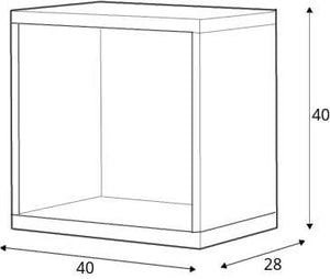 Line drawing of a cube with dimensions labeled