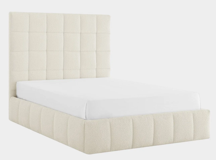Starla Bed Ivory Boucle Double Bed with Storage
