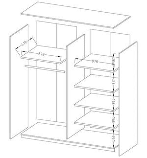 Technical drawing of a wardrobe with dimensions
