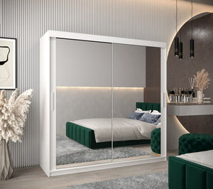 Modern bedroom with a wardrobe and bed