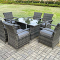 Rattan Garden Furniture Dining Set Table And Chairs Wicker Patio Outdoor 6 chairs plus black tempered glass rectangular table