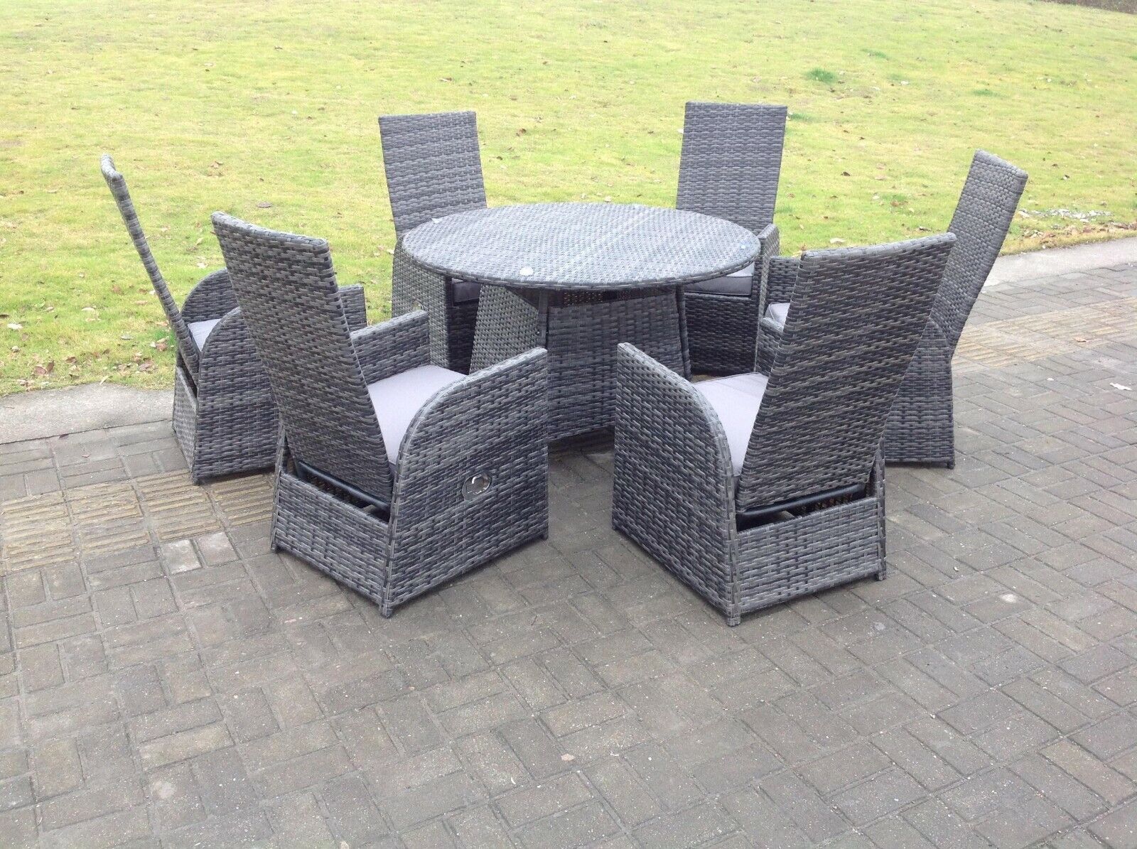 Dark Grey Mixed Outdoor Wicker Rattan Garden Furniture Reclining Chair And Table Dining