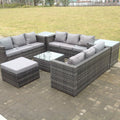 10 Seater U Shape Rattan Sofa Set Outdoor Garden Furniture Patio With 3 Table Dark Grey Mixed