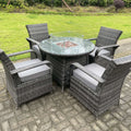 Rattan Garden Furniture Gas Fire Pit Round Dining Table Gas Heater And Dining Chairs 4 Seater