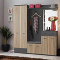 Modern wardrobe with mirror and hanging hooks in a room setting.