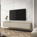 Modern living room with a television mounted on a marble wall.