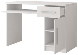 White office desk with a drawer and cabinet on a white background