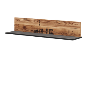 Wooden shelf with a black base on a white background