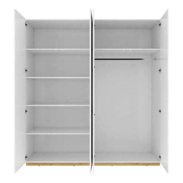 White wardrobe with open doors on a white background