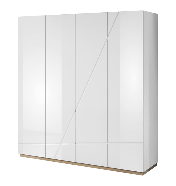 White cabinet with geometric design on a white background