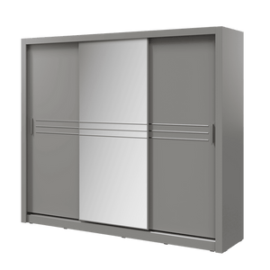 Gray sliding door wardrobe with a white panel on a green background