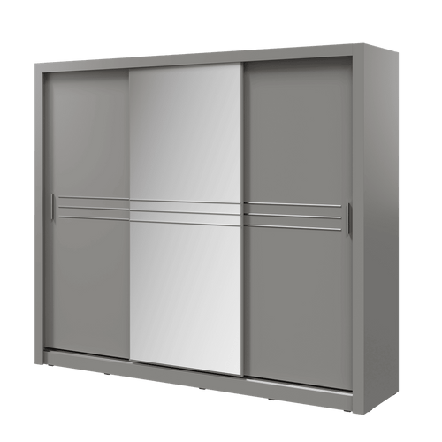 Gray sliding door wardrobe with a white panel on a green background