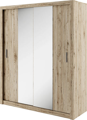 Wooden wardrobe with sliding doors on a white background