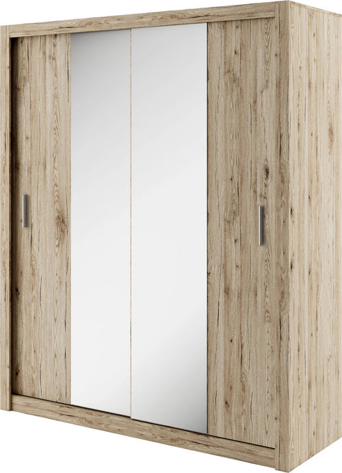 Wooden wardrobe with sliding doors on a white background