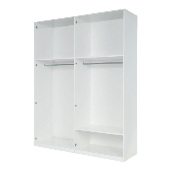 White wardrobe with a clothes rail on a white background
