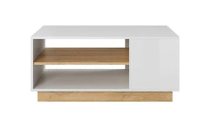 White and wood coffee table on a white background