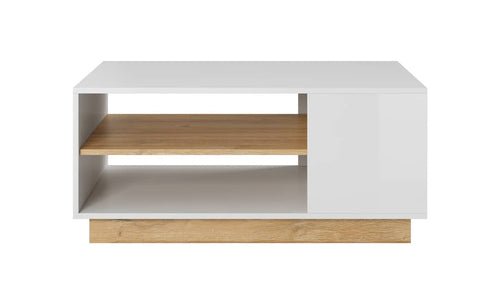 White and wood coffee table on a white background