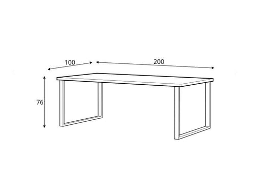 Line drawing of a rectangular table with dimensions labeled