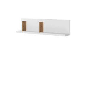White shelf with wooden brackets on a white background