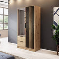 Wooden wardrobe with mirror in a modern room setting