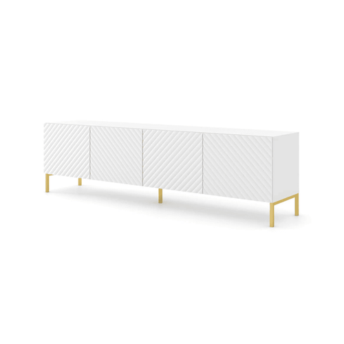 White sideboard with gold legs on a white background