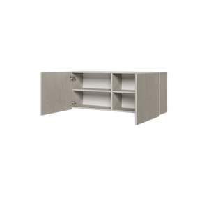 Beige cabinet with open door on a transparent background