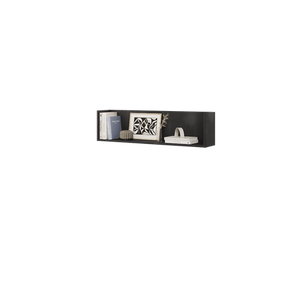 Black wall shelf with decorative items on a transparent background