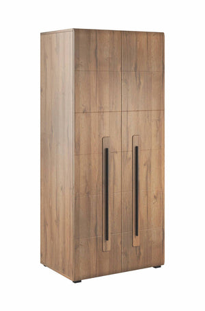 Wooden wardrobe with two doors on a white background