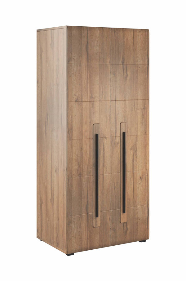 Wooden wardrobe with two doors on a white background