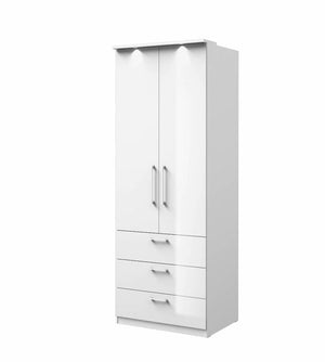 White wardrobe with two doors and three drawers on a white background