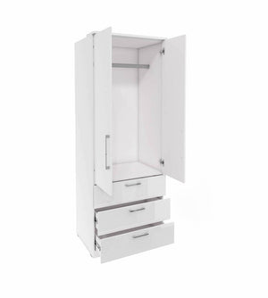 White wardrobe with open doors on a white background