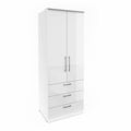 White wardrobe with two doors and three drawers on a white background