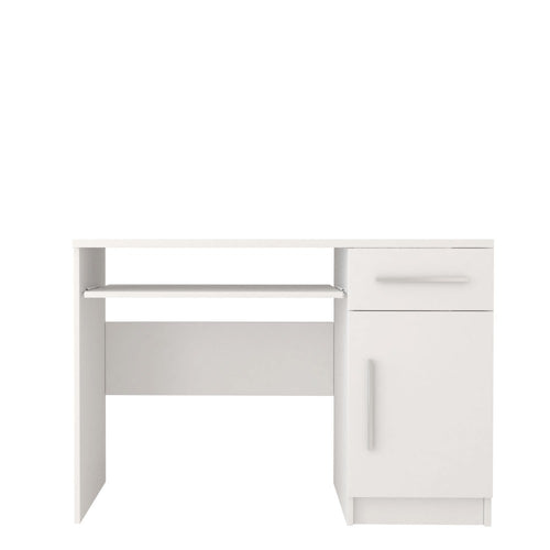 White desk with a shelf on a white background