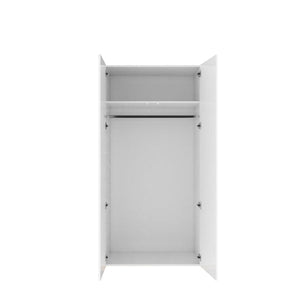 White cabinet with open door on a white background