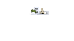 Decorative shelf with a plant, photo frame, and letter 'A' on a green background