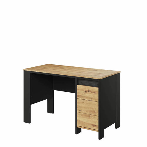 Wooden desk with black frame on a white background