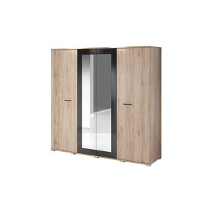 Wooden wardrobe with a mirror door on a white background
