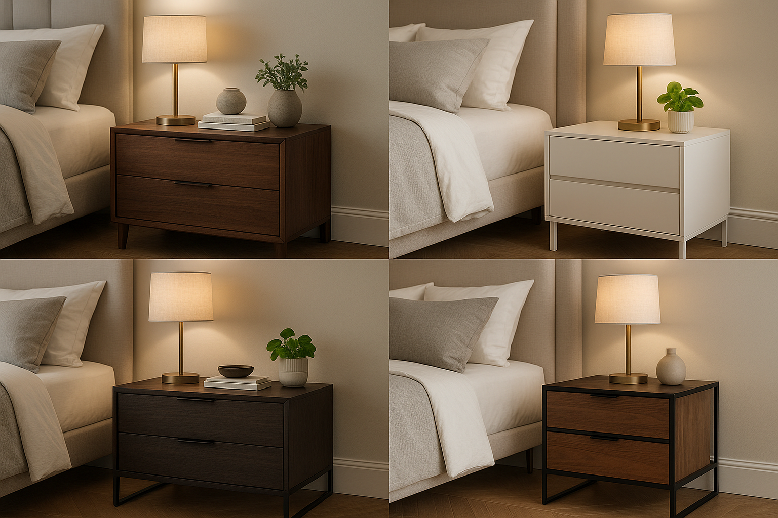 Elegant bedside tables in modern and classic designs, perfect for bedroom storage and style 