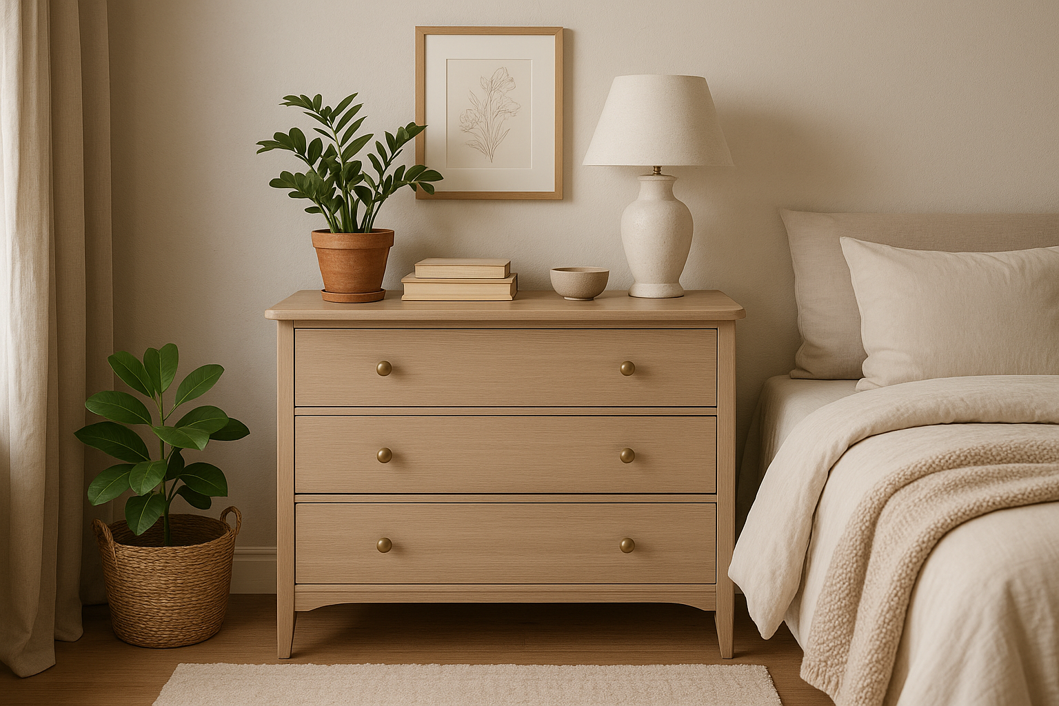 Elegant wooden chest of drawers with multiple storage compartments, perfect for bedroom or living room organization