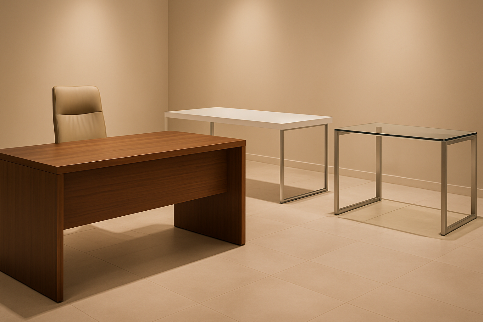 Modern and functional desks in various styles, perfect for home offices or study spaces