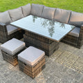 8 Seat Dark Mixed Grey Rattan Garden Furniture Corner Sofa Set Adjustable Dining Or Coffee Table Left Side