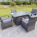 Rattan Garden Furniture Gas Fire Pit Rectangle Dining Table Gas Heater And Dining Chairs
