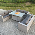 Light Grey U Shape Lounge Sofa Dining Set With Gas Fire Pit Dining Table Garden Furniture Set Heater Burner