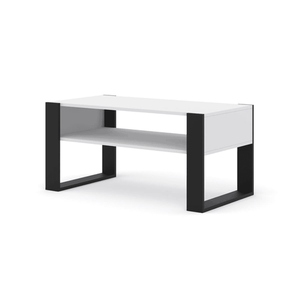 White coffee table with black legs on a white background