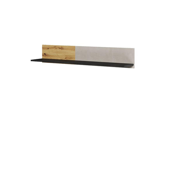 Wall-mounted shelf with wooden and concrete finish on a white background