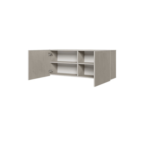Beige cabinet with open door on a transparent background