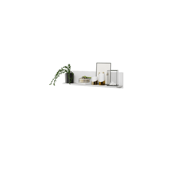 Decorative shelf with books, a plant, and a small statue on a green background